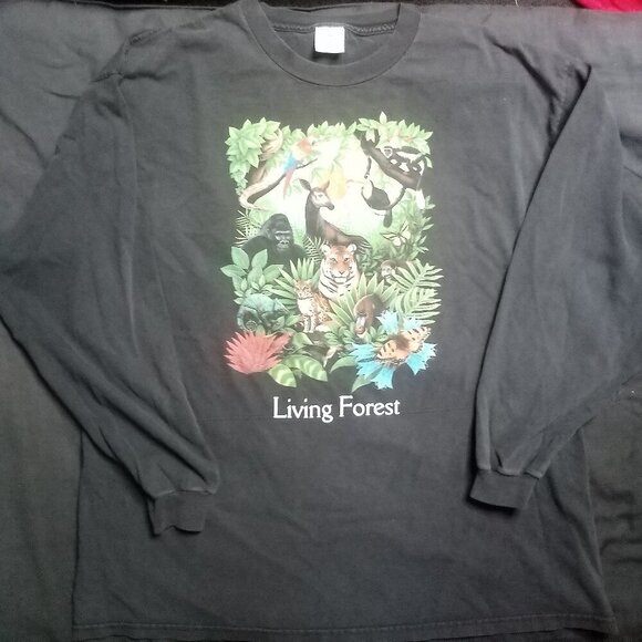 Vintage 90s Living Forest Jungle Animals Long Sleeve T-Shirt - Picture 2 of 5